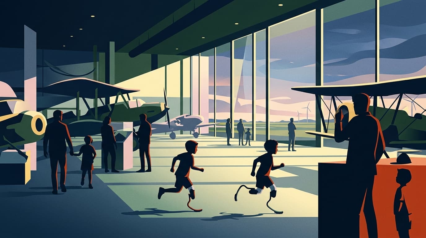 Kinderen testen sportprothesen tijdens Nederlandse Prothesedagen Aviodrome