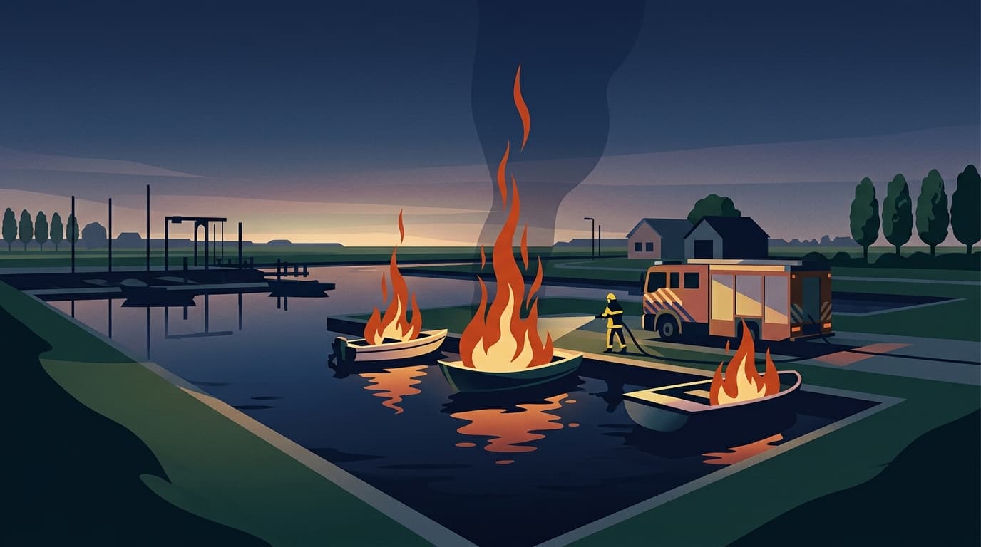 Brand verwoest drie bootjes in haventje Emmeloord-West