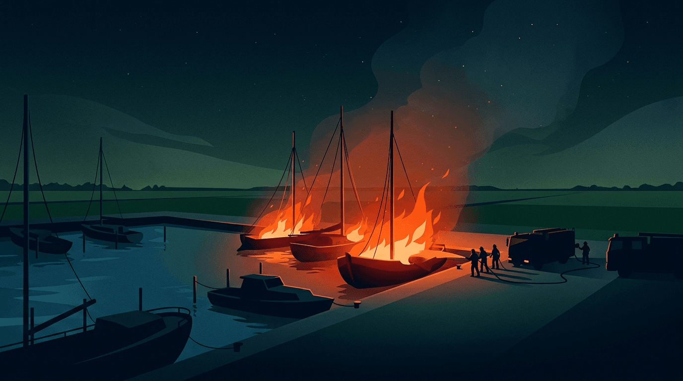 Brand verwoest drie boten in haven Emmeloord-West