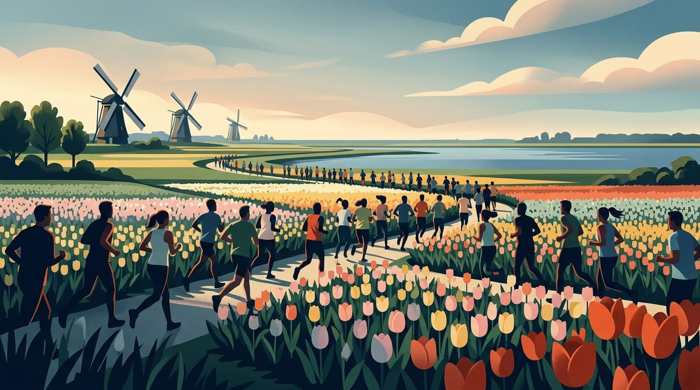 Achtste editie van de Tulpenloop trekt hardlopers door Flevolandse velden