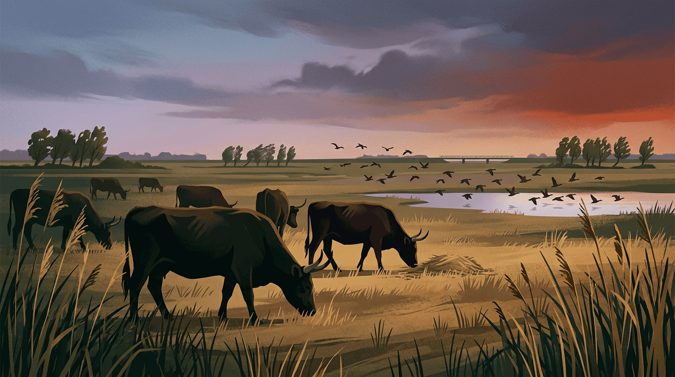 Heckrunderen in Oostvaardersplassen krijgen bijvoeding vanwege droogte en ganzen