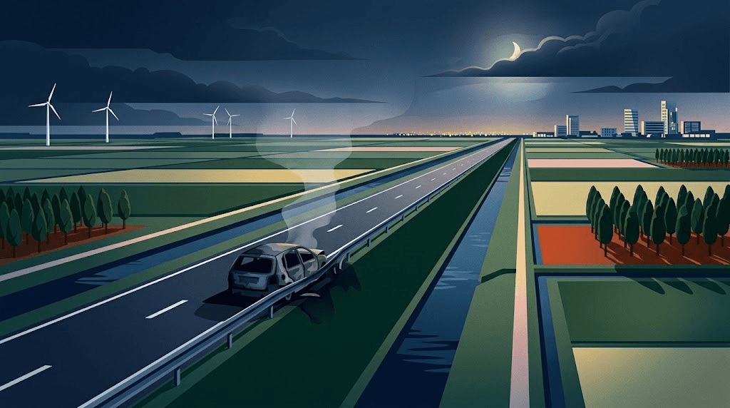 Auto in brand na botsing op Markerwaarddijk bij Lelystad