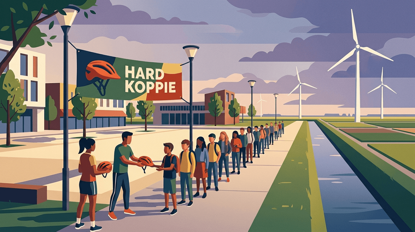 Van der Sar en Maduro delen fietshelmen uit in Almere