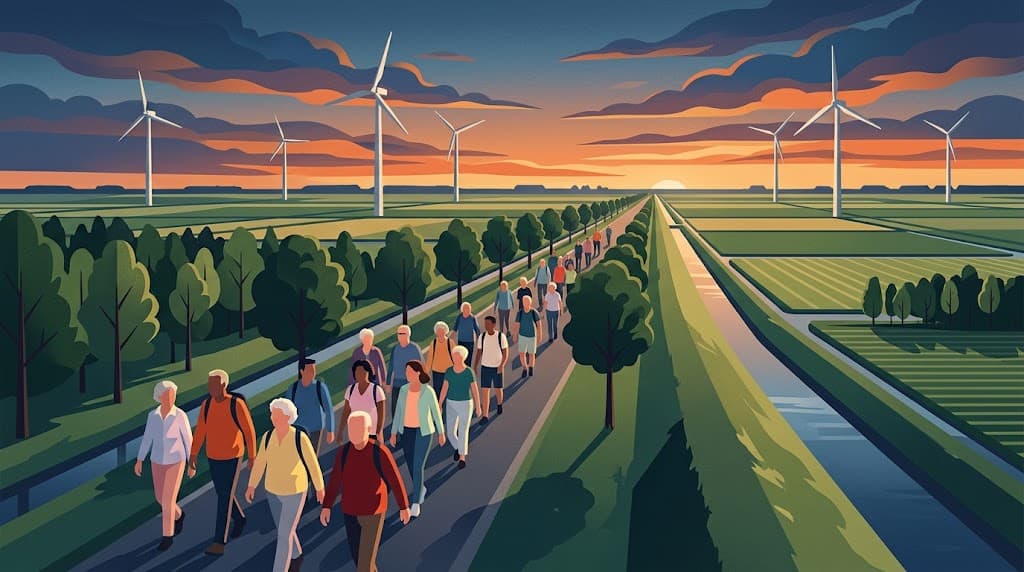 Wandelaars Avondvierdaagse Biddinghuizen genieten van het mooie weer