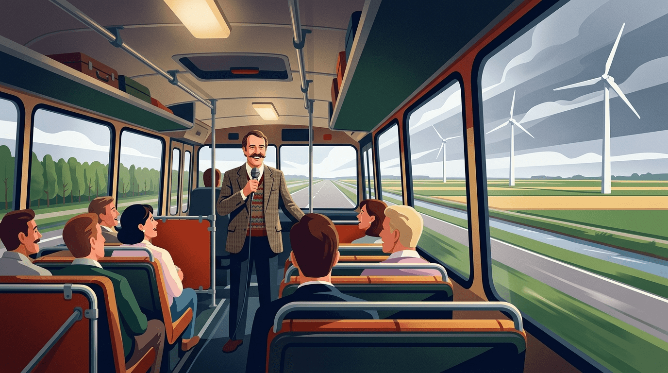 Terug in de Tijd: Ted de Braak Verrast Busreizigers in Lelystad in 1984